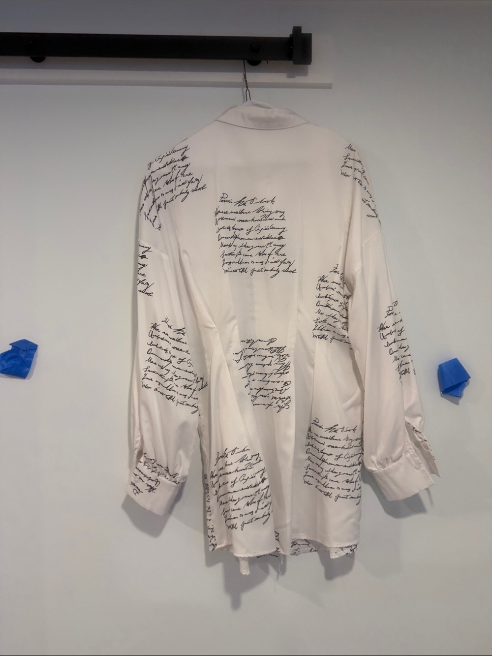 Script-Print White Button-Down Shirt - Picture 3 of 3